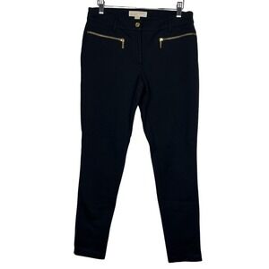 NWOT Michael Kors Pants Casual Skinny Black Moto Stretch Gold Zip Flat Pockets 6